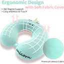 Neck Travel Pillow for Kids, Unicorn Airplane Memory Foam Pillow with Cute Sleep Mask & Earplugs, Lightweight Travelling Sleeping Pillow Set for Car, Train, Bus and Home Use (Blue)