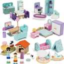 Lehoo Castle Wooden Dollhouse Furniture Set 39 Pcs with 5 Rooms, Family Dolls & Pets, All-Wooden Doll House Accessories and Furniture, Pretend Play Dollhouse Accessories Toy Gift for Kids 3+