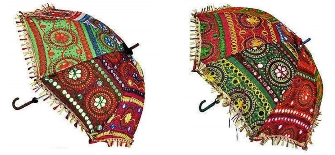 Bohemian Handmade Design Cotton Multi Color Cotton Fashion Multi Colored Umbrella Embroidery Boho Umbrellas Parasol 2 Pcs Lot