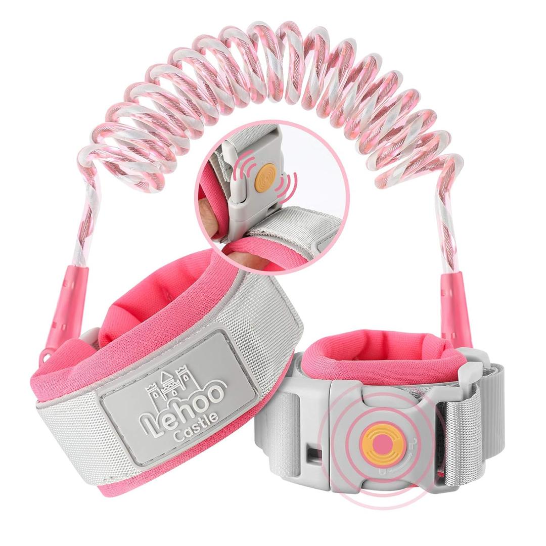 2 x Lehoo Castle Upgraded Anti Lost Wrist Link, Kid Harness with Induction Lock, Safety Wrist Leash for Toddlers, Kids Backpack Leash, Child Leash Harness (Pink)
