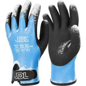 JDL 100% Waterproof Winter Work Gloves for Men & Women, Thermal Insulated Freezer Gloves for Cold Weather, Super Grip Palm, Blue, Large