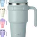 ALOUFEA 20 oz Insulated Coffee Mug Tumbler with Handle, Stainless Steel Travel Mug Tumbler with Lid and Straw,Double Wall Vacuum Leak Proof Ice Coffee Thermal Cup,Sage