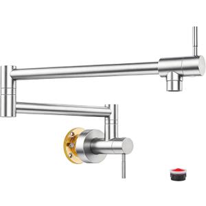 Brushed Nickel Pot Filler, Pot Filler Faucet Wall Mount, Brass Folding Stretchable with Double Joint Swing Arm Single Hole Two Handles Kitchen Restaurant