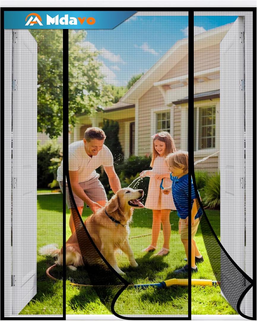 Double Door Fiberglass Magnetic Screen DoorScreen Door MeshKeep Bugs Out, Heavy-Duty Mesh Curtain,Pet and Kid Friendly, Works with Front Doors, Sliding Doors72x96 Inch