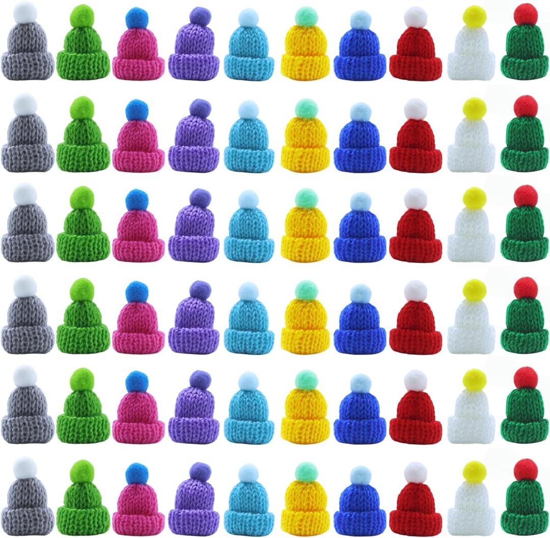 Mini Santa Hats for Christmas Crafts, 60Pcs Tiny Knitted Doll Hats Minature Hat for Christmas Decorations, Tree Ornaments, Snowman Doll Decor, Art and Crafts (60)
