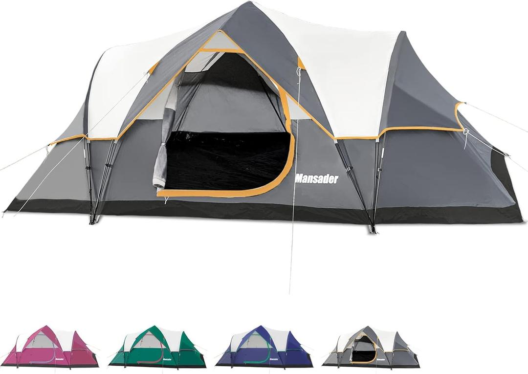 6 Person Family Camping Tent,Waterproof Windproof with Top Rainfly,Easy Set Up,Pop Up Tent for Outdoor Camping Hiking Trave (Grey)