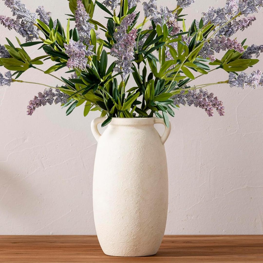 Dobbyby Ceramic Flower Vase 12 inch Farmhouse Rustic Vase Decorative Pottery Terracotta Tall Vases for Home Decor Table Mantle Fireplace Living Room Bathroom Wedding Centerpiece(Large-White)