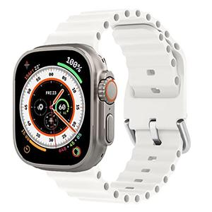Ocean Band for Apple Watch Band 49mm 45mm 44mm 42mm(Series 3/2/1) Women Men,iWatch Sport Strap Silicone Breathable Bracelet Wristband for Apple Watch 11 10 9 8 7 6 5 4 3 SE Ultra 3/2, White