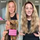 Three Barrel Curling Iron 1 Inch, 2 Heat Settings 320F/410F, Ceramic Triple Hair Waver for Beach Waves, Dual Voltage 110-240V, Auto Shut-Off, Glove Included, Pink