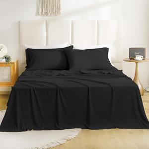 Twin XL Sheet Set - 3 Piece Silky Soft Breathable Bed Sheet & Pillowcase Set, 16" Deep Pocket Hotel Luxury Wrinkle Free Easy Care Bedding Sheets, Black