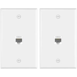 VCE Ethernet Wall Plate (UL Listed), 1-Port Cat6 Female to Female Wall Jack, Keystone Wall Plate with RJ45 Keystone Inline Coupler, White (2-Pack