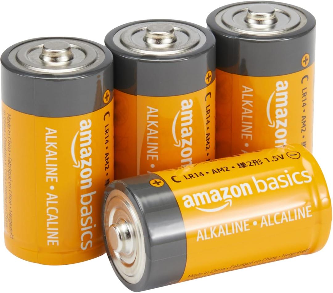 Amazon Basics C Cell Alkaline All-Purpose Batteries, 1.5 Volt, 5-Year Shelf Life, Reliable Power for Toys, Clocks, Flashlights, 4-Pack