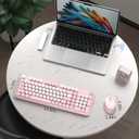 Wireless Keyboard and Mouse Combo, 2.4GHz USB Receiver, Plug and Play, Retro Full Size Typewriter Keyboard and Wireless Mouse for Computer, Laptop, Windows, Mac, and PC (Pink)