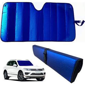Windshield Sunshade-Thicken 5-Layer Bubble Block Heat and Sun UV Rays,Front Windshield Sun Shade,Sun Visor for Car- Keeps Your Vehicle Cool - 58 x 27.5 Inch (Dark Blue)