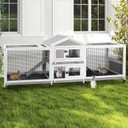 PetsCosset Double Rabbit Hutch Outdoor Indoor Large Bunny Cage with Dual Side Runs, 2-Story Wooden Hutch with 4 Leak Proof Trays, 8 Wheels, Waterproof Roof, Ramp, for Small to Medium Animals (93.0"L x 22.1"W x 35.0"H)