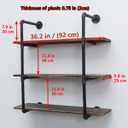 Industrial Pipe Shelving Wall Mounted,36in Rustic Metal Floating Shelves,Steampunk Real Wood Book Shelves,Wall Shelf Unit Bookshelf Hanging Wall Shelves,Farmhouse Kitchen Bar Shelving(3 Tier)