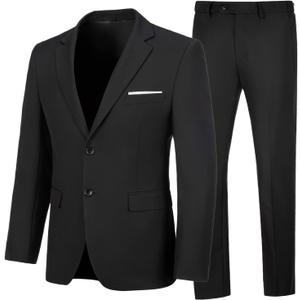 Mens 2 Piece Suit Slim Fit Business Wedding Party Tuxedo Dress Suits for Men Jacket and Pants Set (Large, Black)