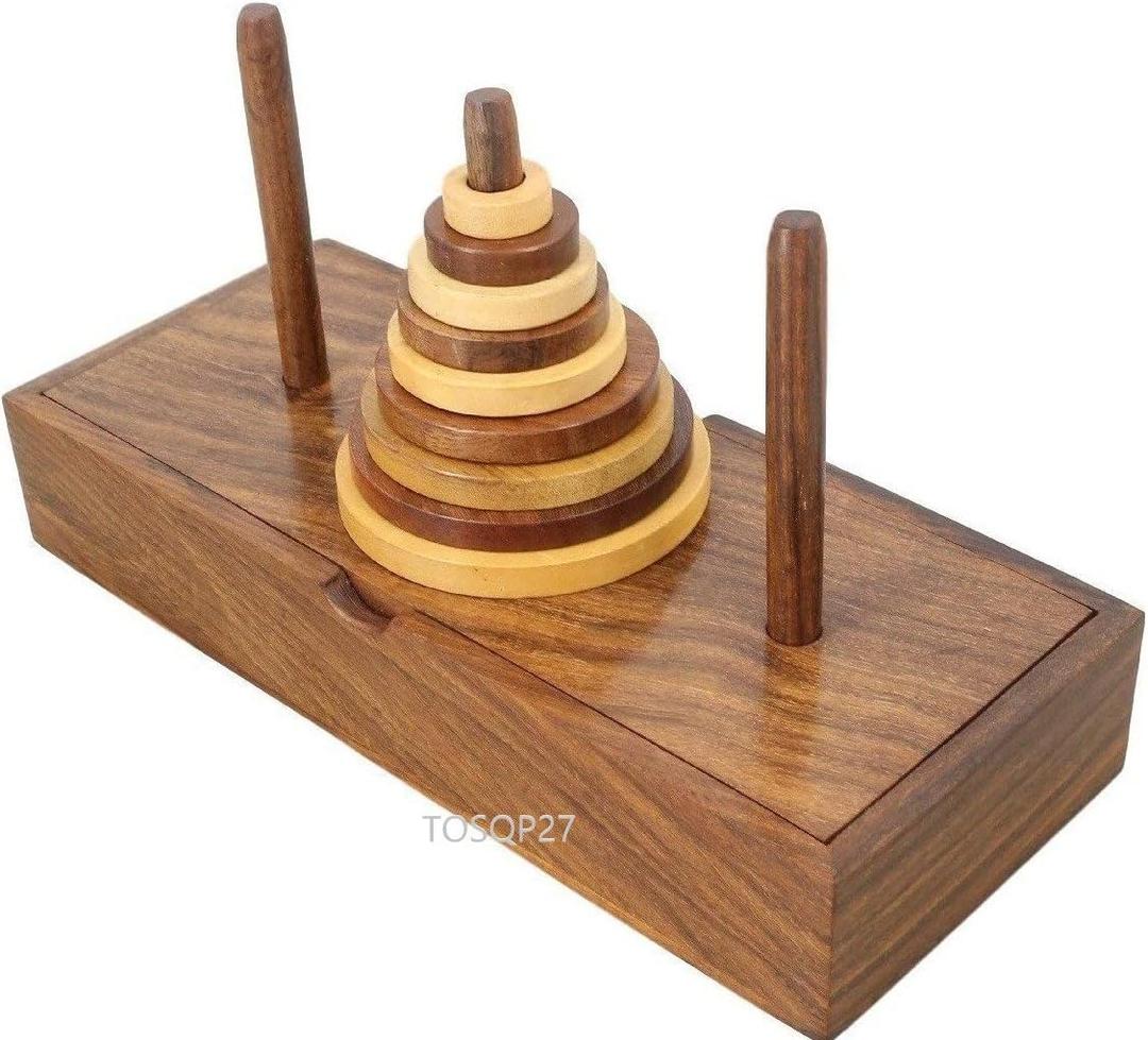 Tower of Hanoi Game Gift Wooden Puzzle Brainteaser Hanoi Tower 9 Rings Logic Games Brain Teaser Learning Intellectual Thinking Toy Premium Rosewood