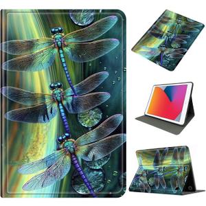 Durable Case for Amazon Fire HD 10 Tablet (9th/7th/5th Generation, 2019/2017/2015, 10.1"), Lightweight Shockproof Protective Folio Cover with Kickstand, Auto Wake/Sleep, Dragonfly
