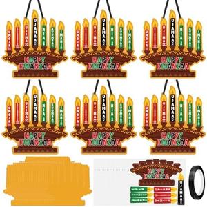 Cinrobiye 24 Set Kwanzaa Craft Kit Bulk DIY Kinara Candles Arts and Crafts with Stickers Happy Kwanzaa Hanging Ornament Gifts for Home School Art Project Activity African Heritage Holiday Party Favors