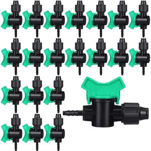 Hiboom 20 Pcs Drip Tape Irrigation Fittings 5/8"(16 mm) x 1/4" Barb Tubing Takeoff Adapter Valve Extended Barb Design for Green T Handle Adjustable Shut off Watering Plants in Gardens Lawn