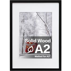 Egofine A2 Solid Wood Picture Frame, Made of Solid Wood Covered by Plexiglass A3 with Mat 16.5 x 23.4 without Mat, Poster Frame for Wall Mounting Hanging Photo Frame Vertically or Horizontally, Black