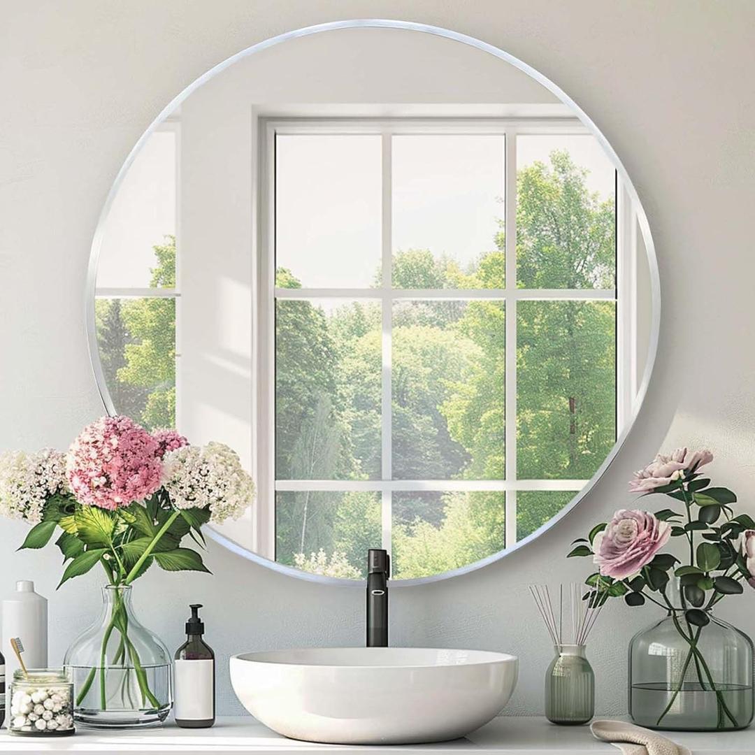 Round Bathroom Mirror, Circle Mirror, Silver, 20" L x 20" W, 1 Pack