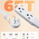 DEWENWILS 6FT Flat Plug Extension Cord, 3 Prong Ultra Thin Power Strip, 360 Rotating Plug, 13A/125V/1625W, 16 Awg Grounded Flat Power Cable for Indoor Narrow Space, SPT-3, ETL Listed, White