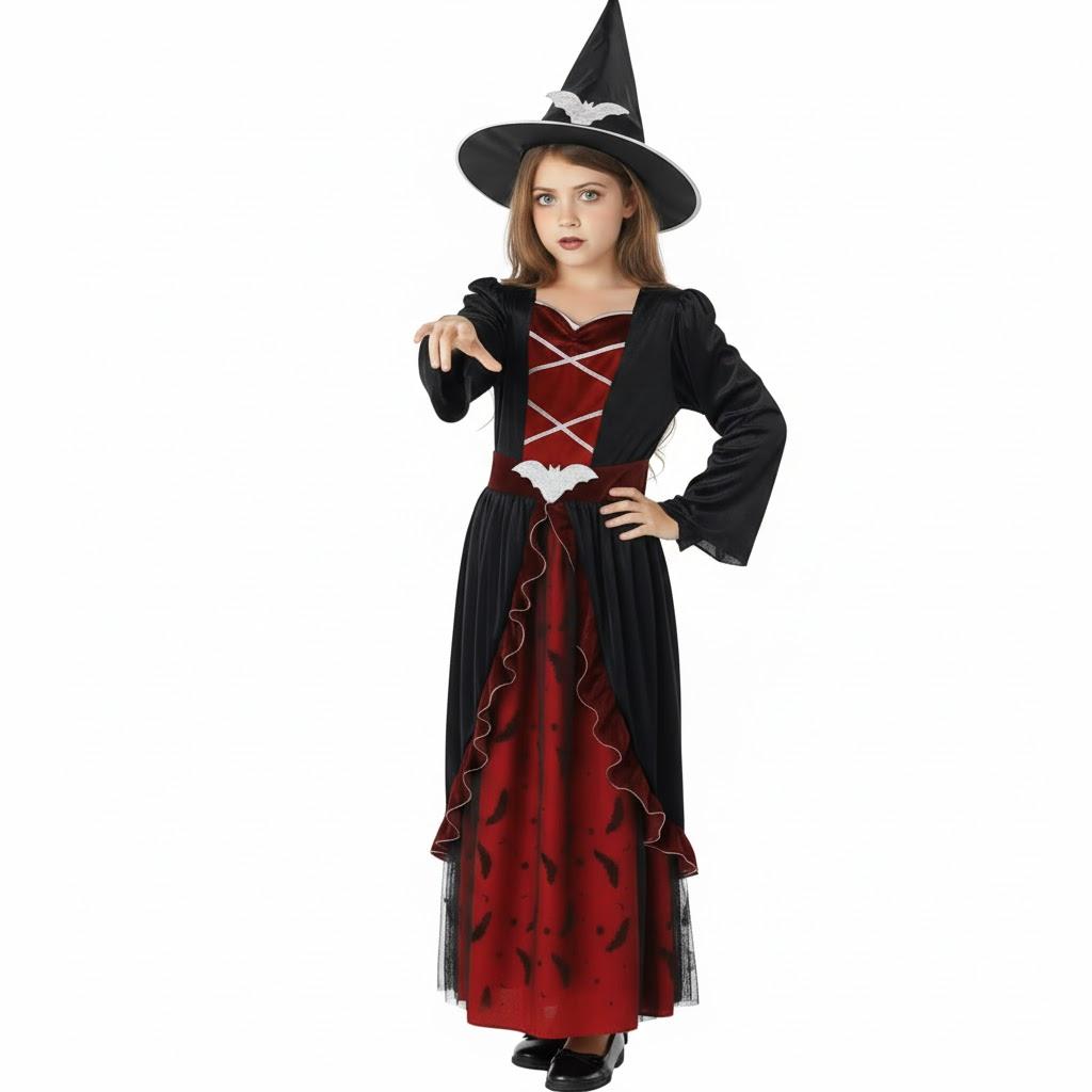 Morph Witch Costume Kids, Witch Costume For Girls, Halloween Costumes For Girls And Toddler (7-9 Years, Red)