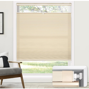 LazBlinds No Drill Cordless Cellular Shades, 35" W x 64" H, Beige