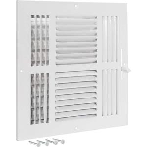 Duct Opening White Air Vent Cover for Wall or Ceiling, Four-Way Ventilation Register, (Overall Dimensions), Solid Steel HVAC Cover, 61619, 16x16 inches