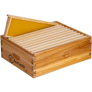 BeeCastle 10 Frame Medium Super Bee Hive Box, Langstroth Honey Bee Hive Dipped in 100% Beeswax Include Beehive Frames and Wax Foundations (Unassembled)