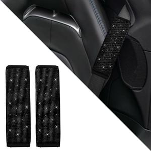 2PCS Bling Car Seat Belt Shoulder Pads, Bling Car Accessories for Women, Crystal Rhinestone Auto Seatbelt Cover, Car Interior Accessories Car Seat Belt Covers for Car (Black Diamond)
