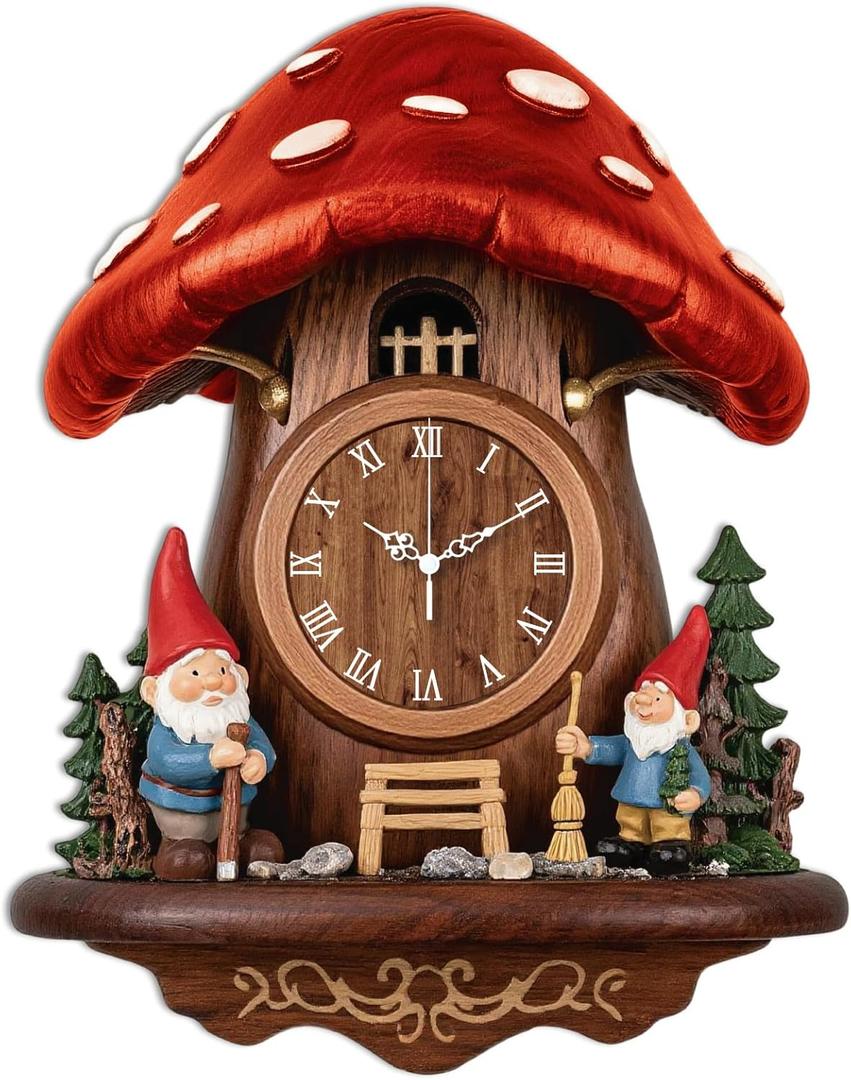 Mushroom Wall Clock Gnome Battery Operated Irregular Shape Clocks Flat Printing Non Ticking Clock Decorative for Home Living Room Bedroom Office Decoration, 12.63x16.14 inch