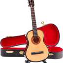 Wooden Miniature Guitar with Stand and Case Mini Musical Instrument Guitar Replica Collectible Figurines Dollhouse Accessories Model Home Decoration Display Ornament (7.87"x2.87"x0.94")