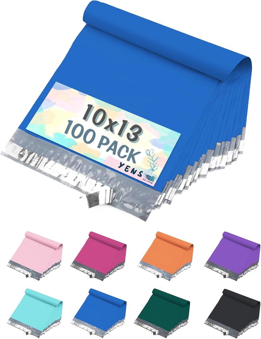 Yens Poly Mailers 10X13 100 Pack Blue,Strong Self Seal Adhesive Shipping Envelopes Waterproof for Shipping, Mailing, Packaging M4