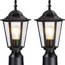 Outdoor Post Lights 2 Pack, Black Lamp Post Light Fixture, Waterproof Pillar Lights Outdoor Column Lights, Outdoor Pole Light with Clear Glass, Outside Lamp Post for Garden Yard, Not Included Base