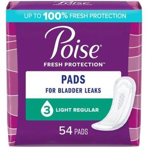Poise Pads Women's Light - Regular Postpartum Incontinence Pads, 54 Count (2 Pack of 54 CT | 108 CT Total)