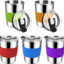 ShineMe 8oz Small Kids Cups Spill Proof, 5pack Stainless Steel Sippy Cups with Lids and Silicone Sleeves, Reusable Toddler Cup for Hot and Cold Drinks, BPA Free Snack Cup Apply for Indoor/Outdoor