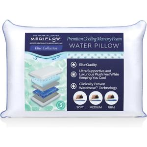 Elite Collection Water Pillow - Cooling Gel Memory Foam, Orthopedic, Adjustable for Neck Pain Relief (Single)