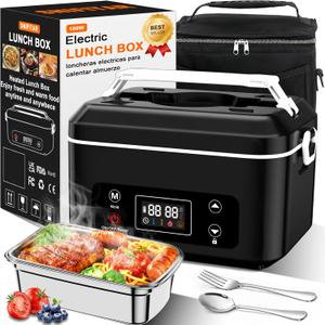 Heated Lunch Box,Electric Lunch Box, Lunch Box Battery Powered, Pro 24000mah,5.5 Cups Portable Food Heater-3D-5 Side Heating-Intelligent Temperature Control,Suitable For Trucks,Offices(Black/White)