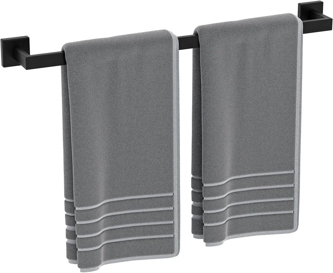 Matte Black Towel Bar 24 Inch, Square Base Thicken Towel Rack for Bathroom Wall, SUS304 Stainless Steel Towel Rod, Modern Home Decor (Total Length 26-Inch)