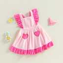 Toddler Baby Girl Valentines Day Outfit Ruffle Sleeveless Heart Plush Suspender Dress Backless Playwear (Rose Red, 12-18 Months)