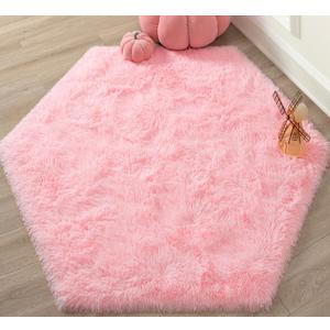 KIXINWA  Hexagon Rug for Princess Castle Play Tent, 4.6X4 Ft Fluffy Cute Area Carpet for Girls Nursery Baby Room Decor, Soft Non Slip Playroom Rug, Shaggy Plush Living Room Carpet
