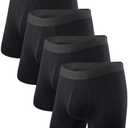 BAMBOO COOL Men's Underwear Boxer Briefs Fly with Built-in 3D Pouch Comfortable Cool Underwear for Men 4 Pack M