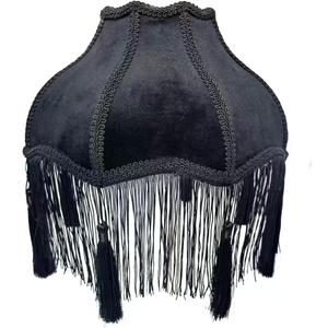 Shade with Tassel and Fringe, Victorian Lamp Shade, Black 5.5" Velvet Top Replacement Lamp Bell Shape Scallop Lampshades (Black) 