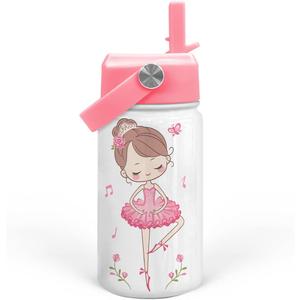 SANDJEST Ballet Water Bottle - Kids Water Bottle with Straw Lid - 12 Oz Insulated Stainless Steel Water Bottles for Kid Girls - Travel Cup for School Sports
