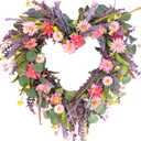 Valentines Day Wreath for Front Door, 20inch Artificial Lavender Greenery Wreaths for Home Farmhouse Wreath for Valentines Day Festival Porch Farmhouse Decor