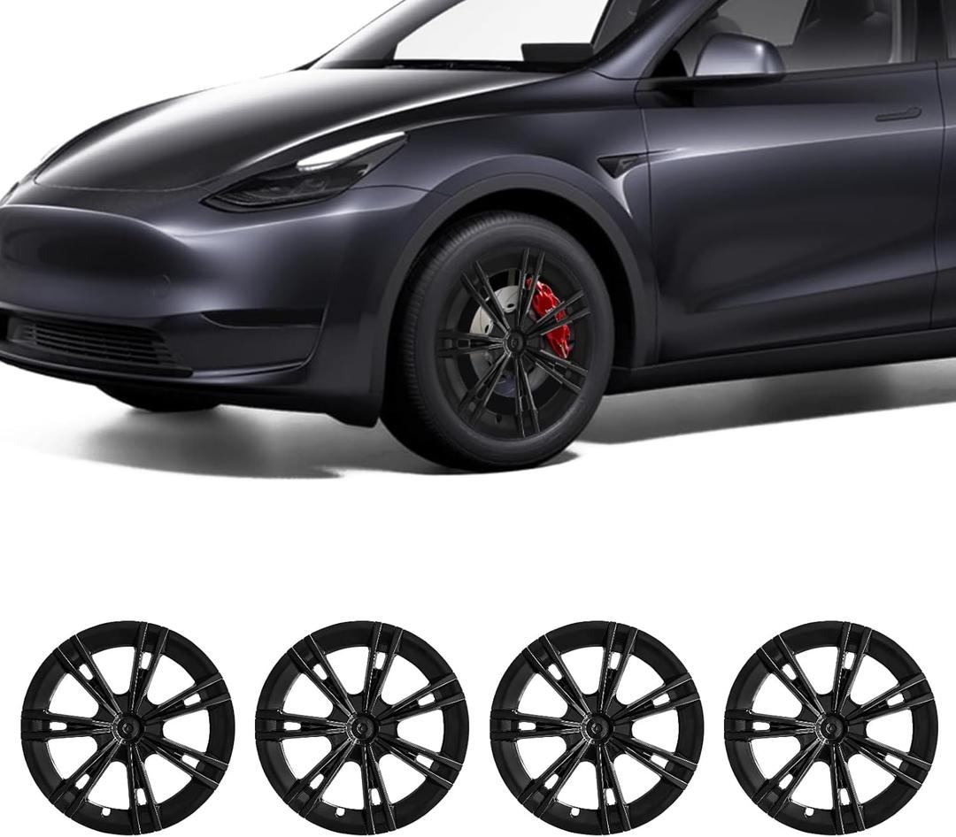 Wheel Covers for Tesla Model Y Wheel Covers, 19 Inch Wheel Cover Hubcaps Compatible with Tesla Model Y 2024 2023 2022 2021 Black Hubcaps4 Pcs (Style A)