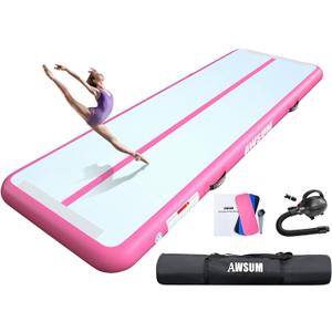 AWSUM Inflatable Air Gymnastics Mat 10ft/13ft/16ft/20ft/23ft Training mat 4/8 inches Thick tumbling mat with Electric Pump for Home/Gym/Outdoor (Pink/Pink)